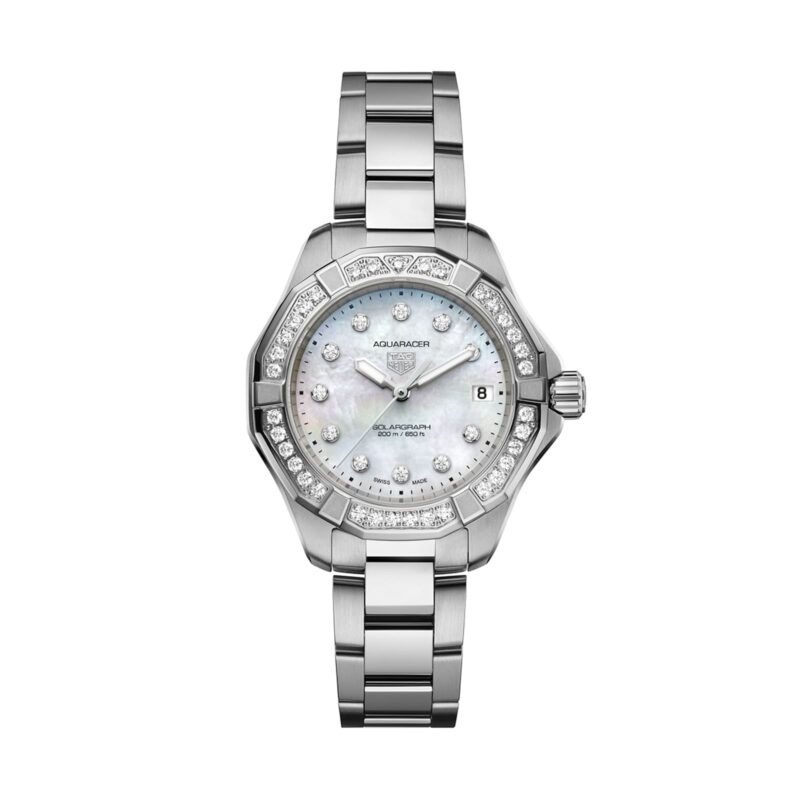 Aquaracer Professional 200 Solargraph 34mm Ladies Watch Mother Of Pearl Diamonds