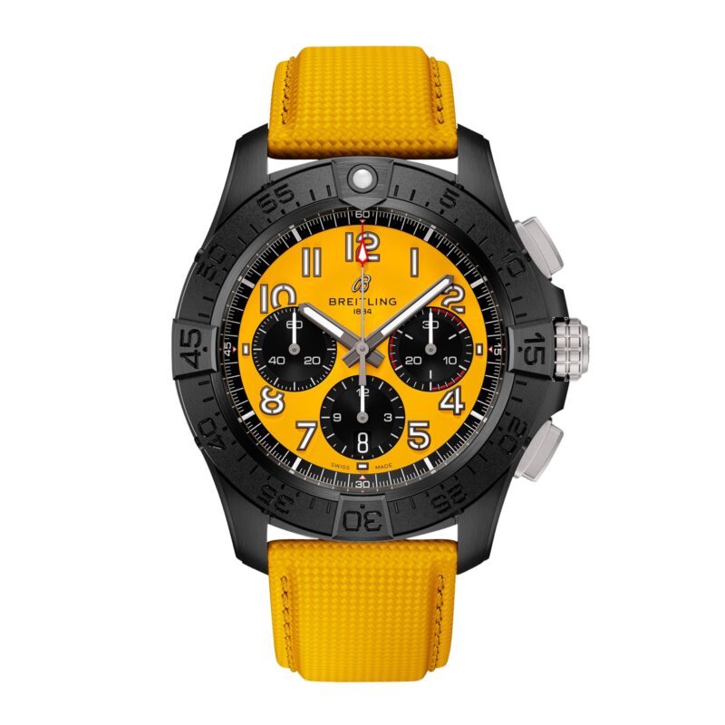 Avenger B01 Chronograph 44mm Night Mission Mens Watch Yellow Leather