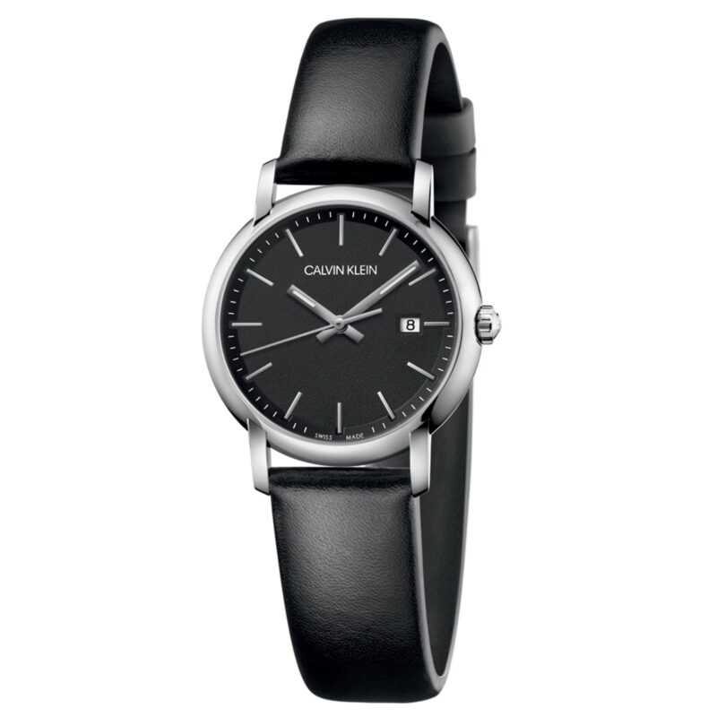 Calvin Klein Established Quartz Black Dial Leather Strap Ladies Watch K9H231C1