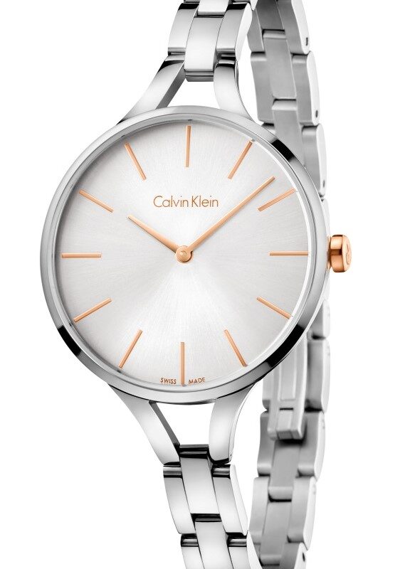Calvin Klein Graphic Rose Gold Silver Tone Dial Ladies' Watch K7E23B46