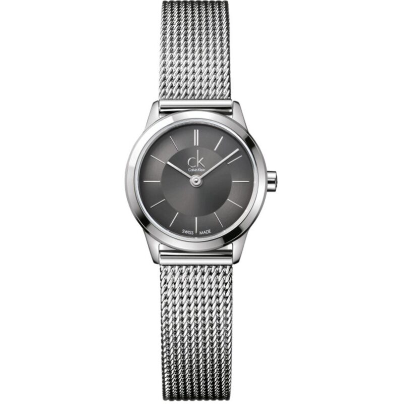 Calvin Klein Minimal Quartz Black Dial Silver Stainless Steel Mesh Bracelet Ladies Watch K3M23124 RRP £169