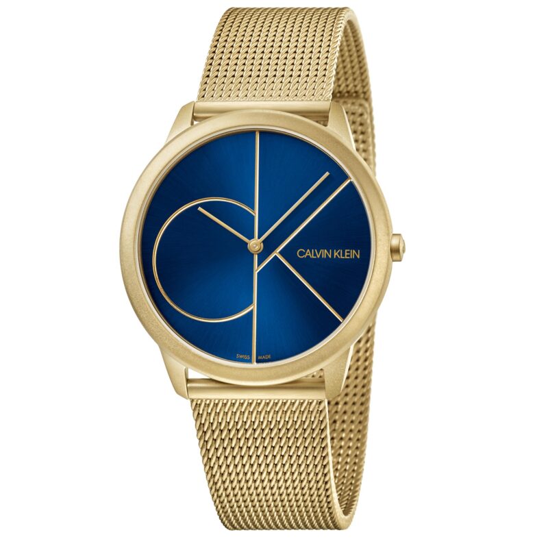 Calvin Klein Minimal Quartz Blue Dial Gold Milanese Stainless Steel Bracelet Ladies Watch K3M5155N