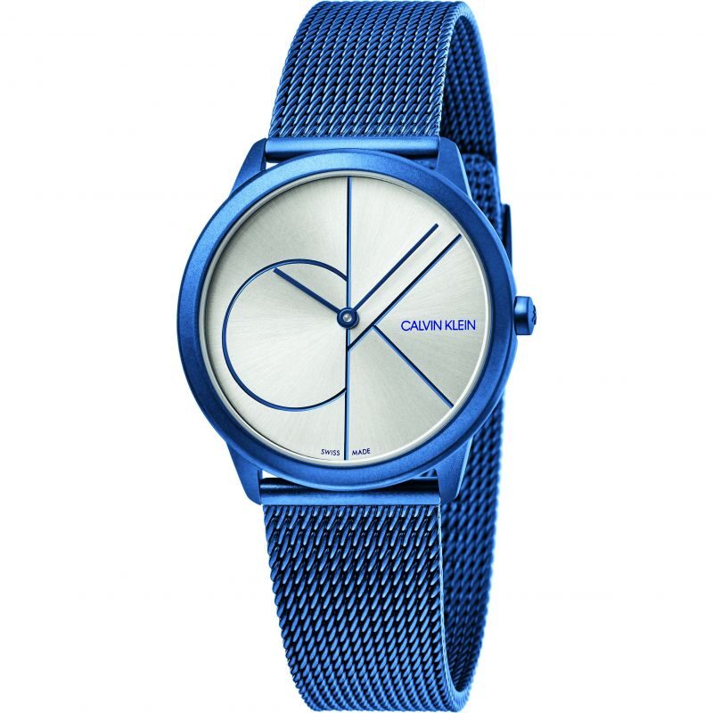 Calvin Klein Minimal Quartz Silver Dial Blue Milanese Stainless Steel Bracelet Men's Watch K3M52T56