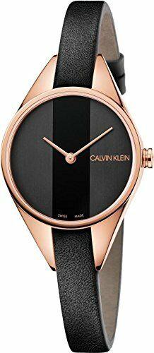Calvin Klein Rebel Mens Black Leather Watch K8P236C1