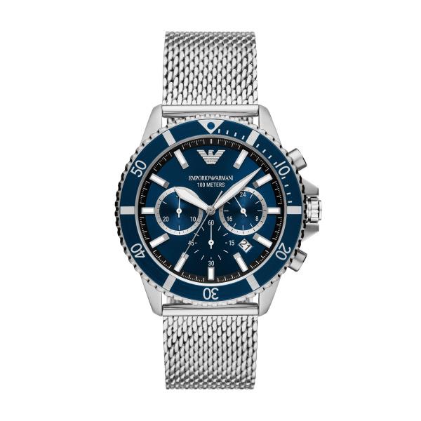 Emporio Armani Chronograph Blue Dial Stainless Steel Mesh Bracelet Men's Watch AR11587