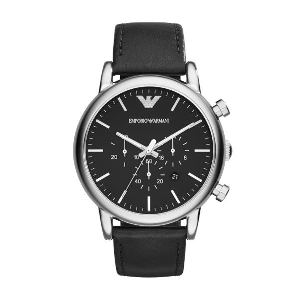 Emporio Armani Chronograph Quartz Black Dial Leather Strap Men's Watch AR1828