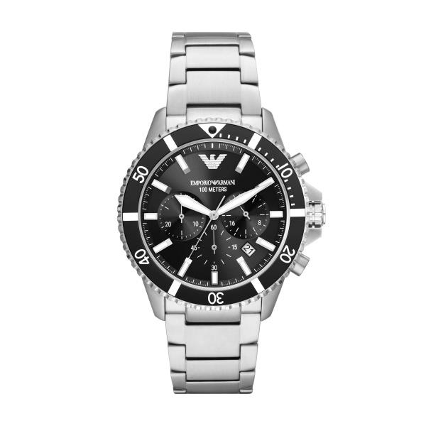 Emporio Armani Diver Chronograph Quartz Black Dial Steel Strap Men's Watch AR11360