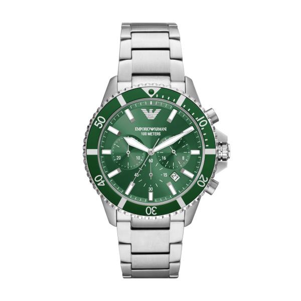 Emporio Armani Diver Chronograph Quartz Green Dial Steel Strap Men's Watch AR11500
