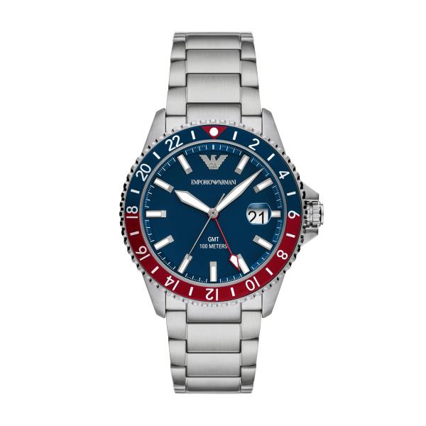 Emporio Armani GMT Quartz Blue Dial Steel Strap Men's Watch AR11590