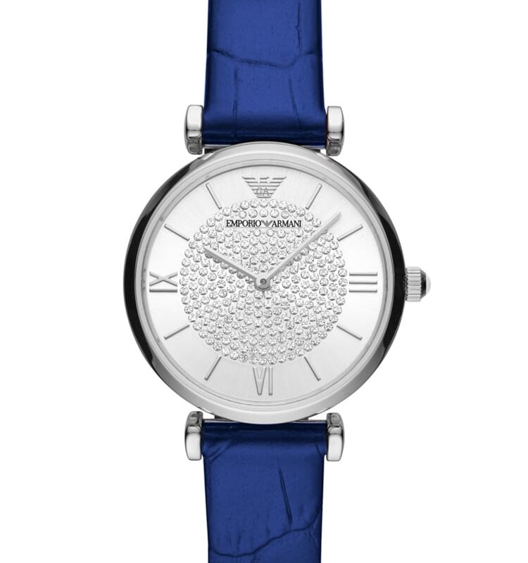 Emporio Armani Ladies Blue Leather Strap Watch AR11344