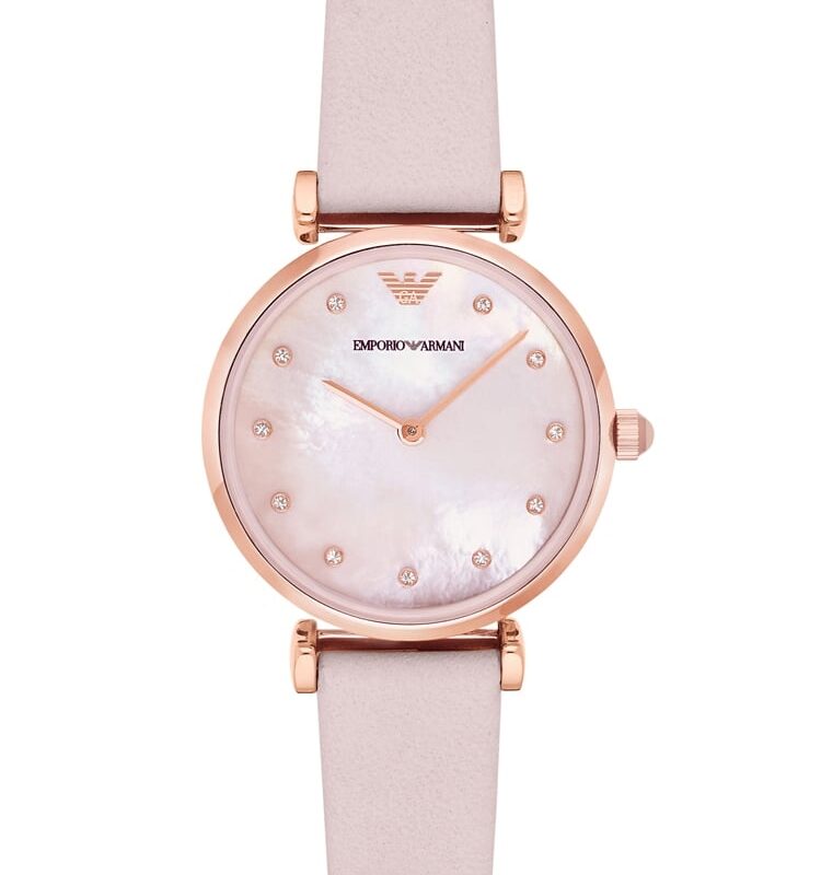 Emporio Armani Ladies Gianni T-Bar Pink Leather Strap Watch AR1958