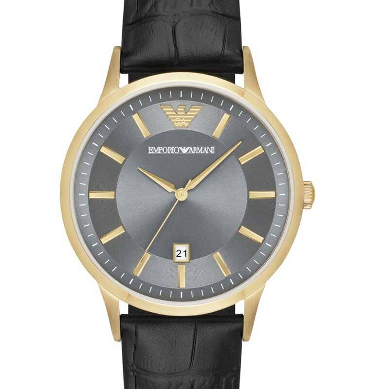 Emporio Armani Ladies Gold Plated Black Strap Watch AR11049