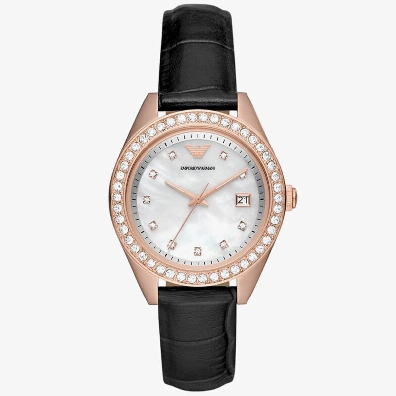 Emporio Armani Ladies Mother Of Pearl Rose Gold Plated Case Watch AR11505