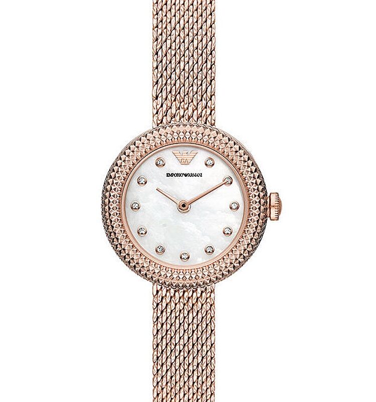 Emporio Armani Ladies Rosa Mesh Bracelet Watch AR11416