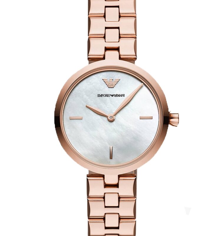 Emporio Armani Ladies Rose Gold Plated Mother Of Pearl Dial Bracelet Watch AR11196