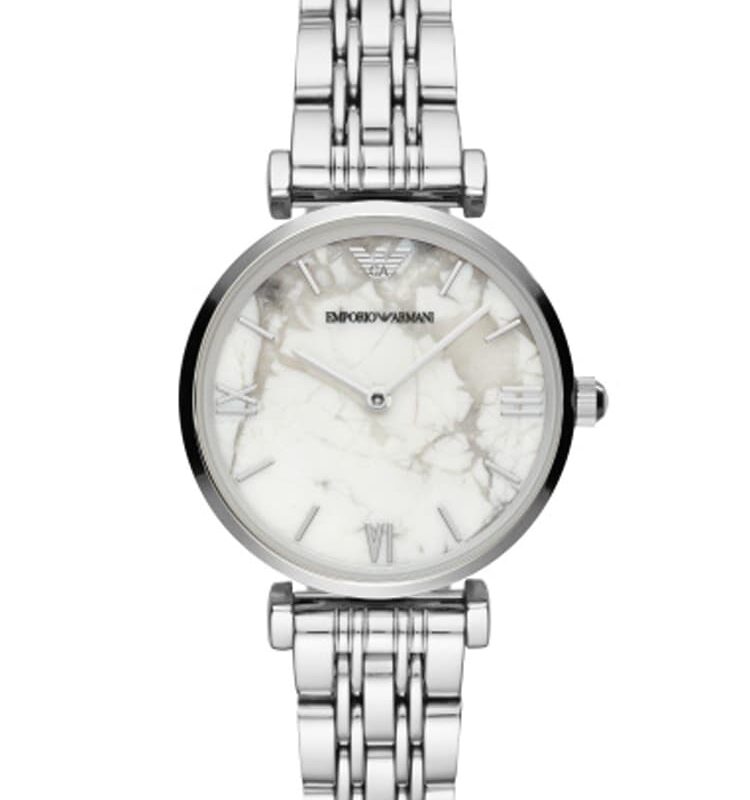 Emporio Armani Ladies White Marble Dial Bracelet Watch AR11170