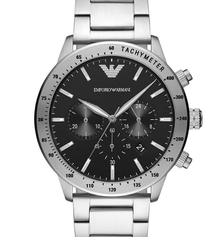Emporio Armani Mens Black Chronograph Dial Stainless Steel Bracelet Watch AR11241