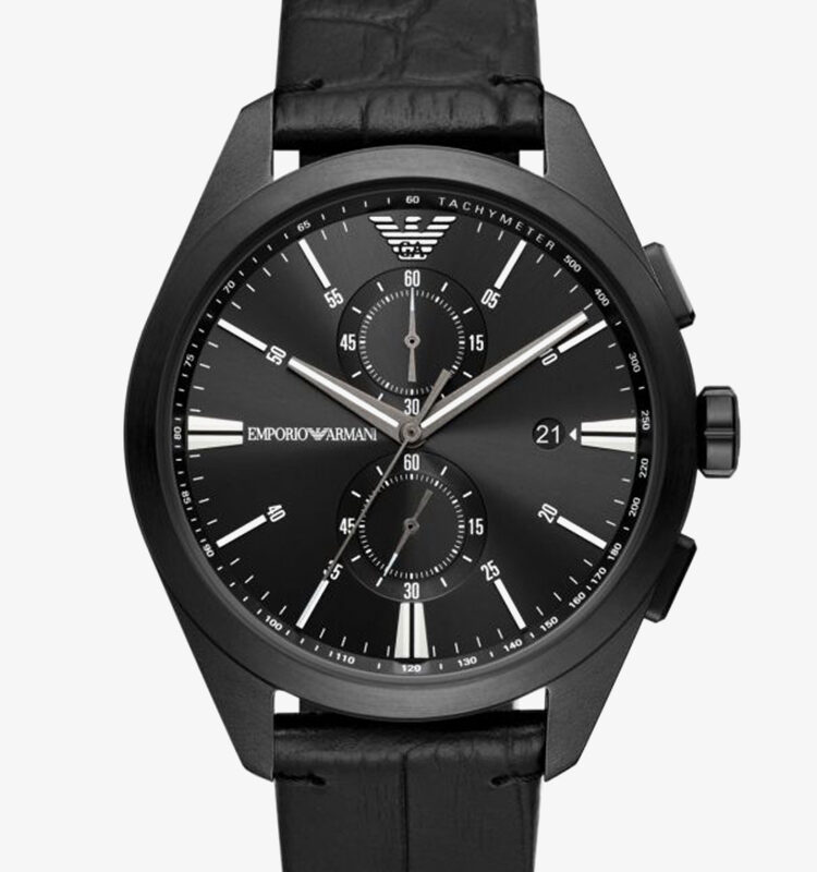 Emporio Armani Mens Black Dial & Strap Chronograph Watch AR11483
