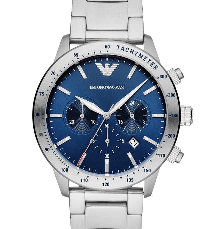 Emporio Armani Mens Blue Chronograph Dial Stainless Steel Bracelet Watch AR11306
