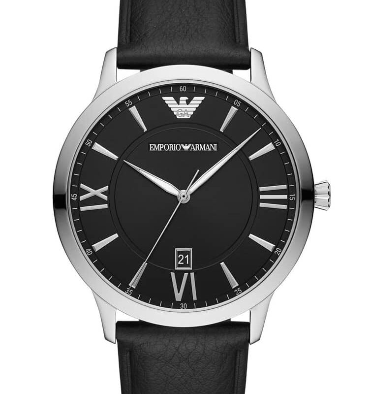 Emporio Armani Mens Giovanni Black Dial Leather Strap Watch AR11210