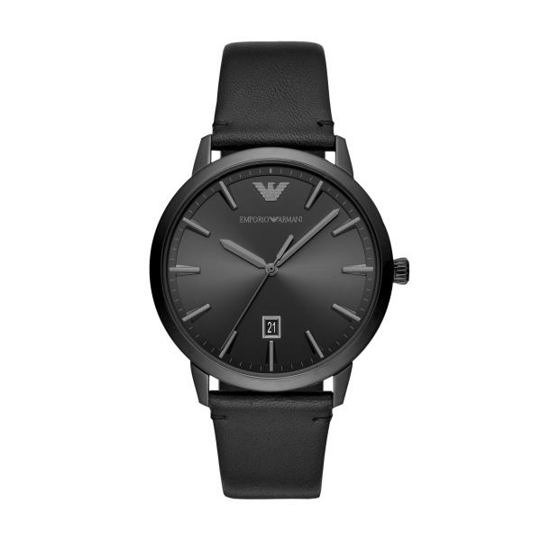 Emporio Armani Quartz Black Dial Black Leather Strap Men's Watch AR11278