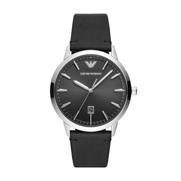 Emporio Armani Quartz Black Dial Leather Strap Men's Watch AR11193
