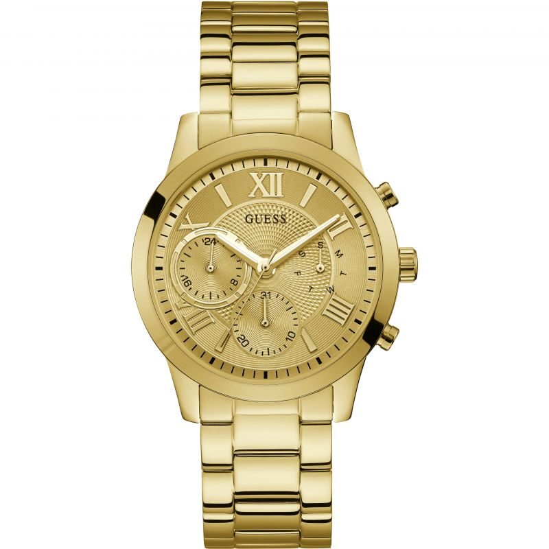 GUESS Ladies gold watch with champagne chrono look dial