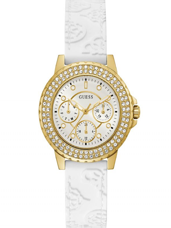 Guess Ladies Crown Jewel Gold Plated White Dial Watch GW0411L1