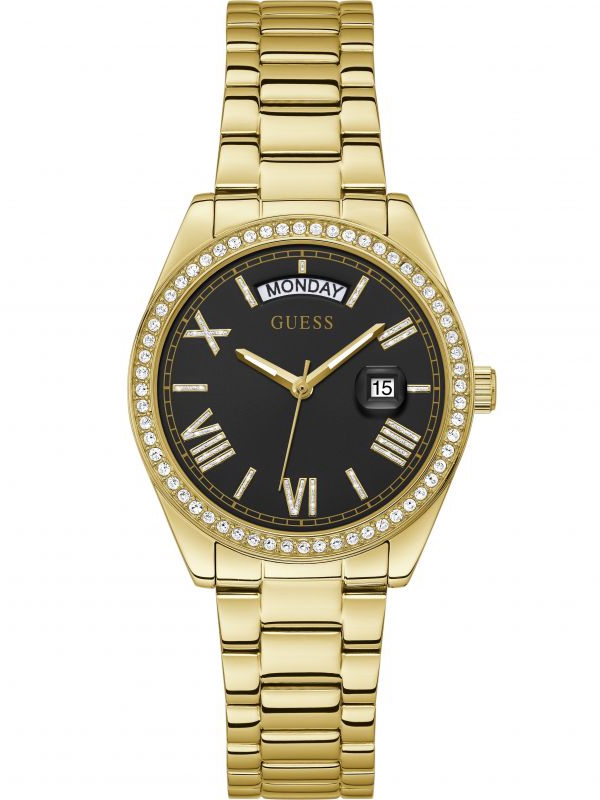 Guess Ladies Luna Gold Plated Black Dial Watch GW0307L2