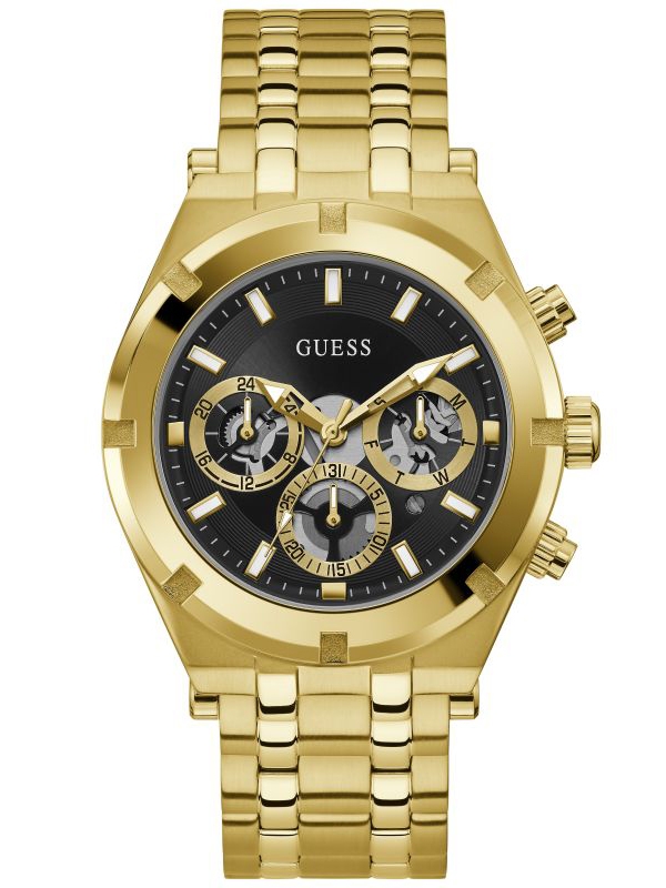 Guess Mens Continental Gold Plated Black Dial Chronograph Watch GW0260G2
