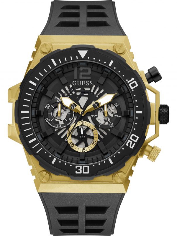 Guess Mens Exposure Gold Plated Black Dial Chronograph Watch GW0325G1