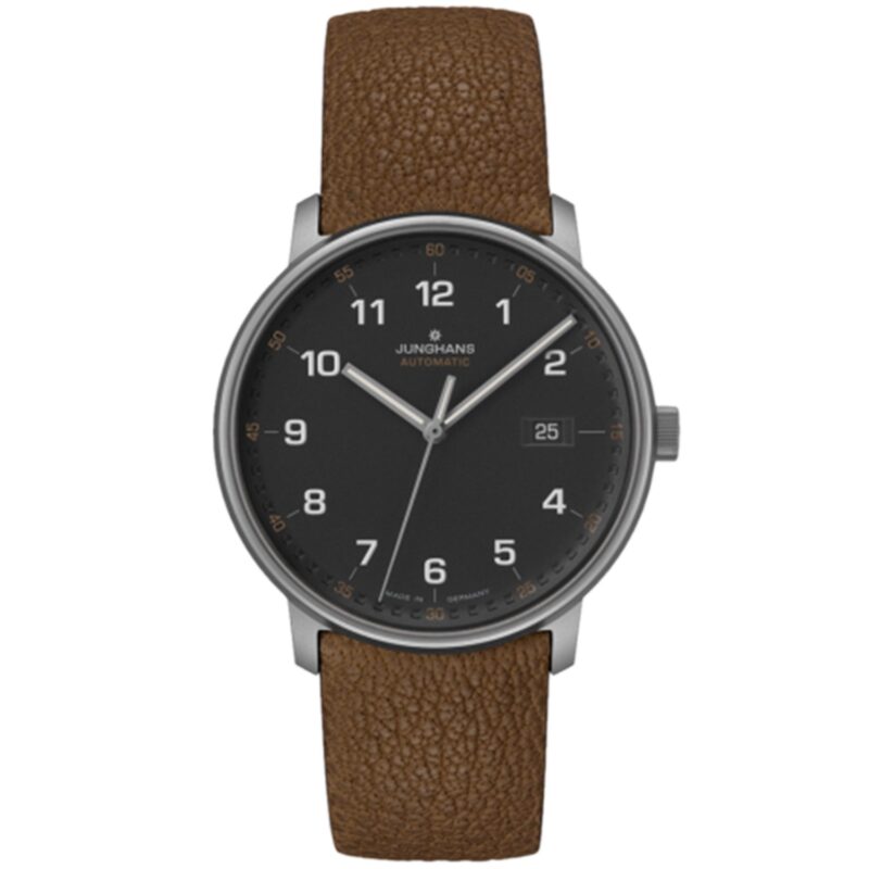 Junghans FORM A Titan Automatic Black Dial Brown Leather Strap Men's Watch 027/2002.00