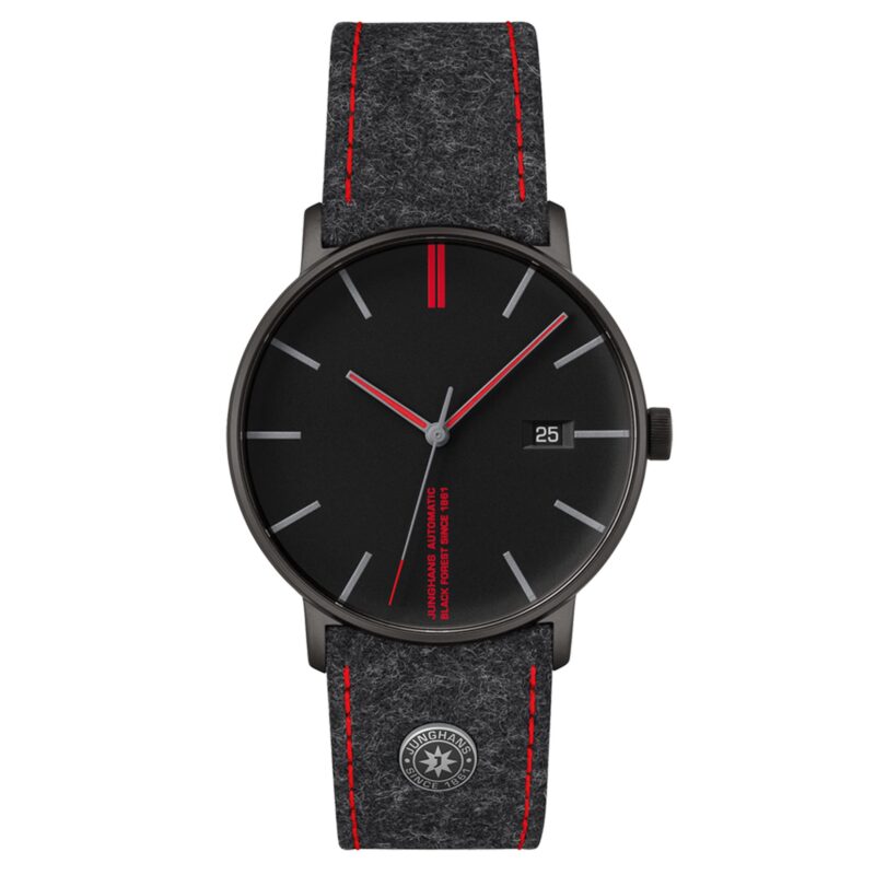Junghans Form A Edition 160 Automatic Black Dial Black Leather Strap Mens Watch 27/4131.00