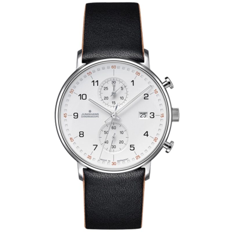 Junghans Form C Quartz Silver Dial Black Leather Strap Men's Watch 041/4771.00
