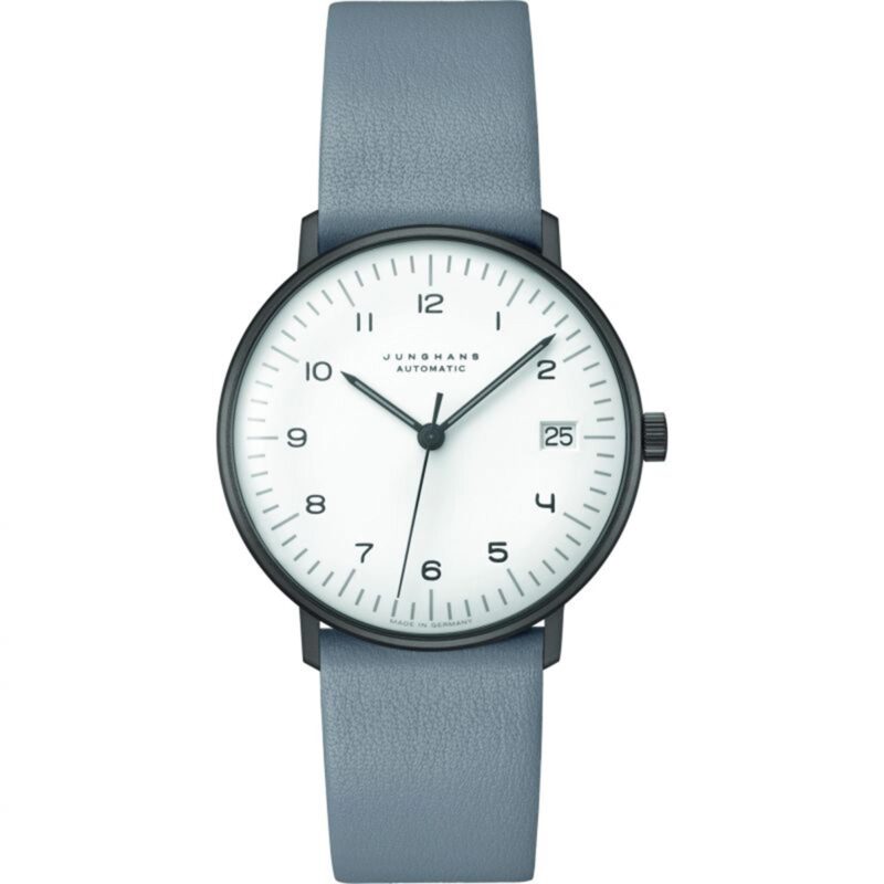 Junghans Max Bill Automatic White Dial Grey Leather Strap Mens Watch 027/4006.04