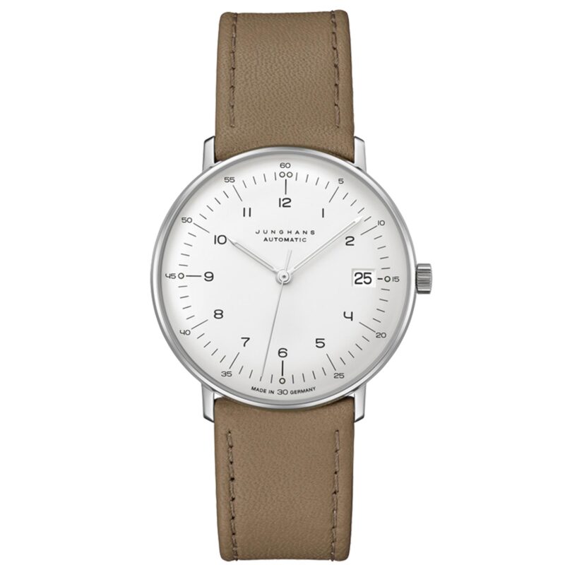 Junghans Max Bill Kleine Automatic White Dial Beige Leather Strap Mens' Watch 027/4107.02