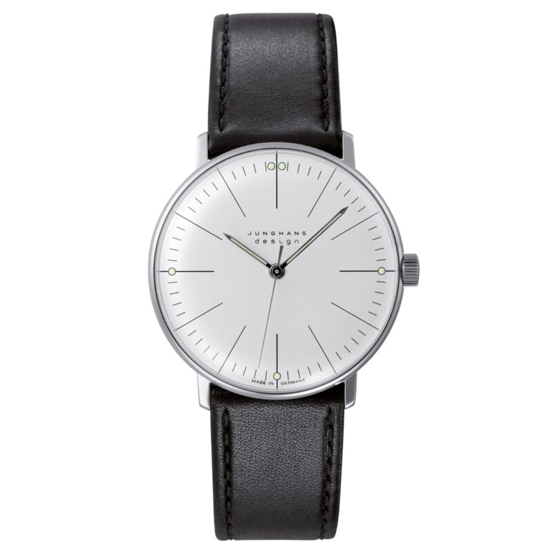 Junghans Max Bill Manual Wind 027/3700.04 Silver Dial Black Leather Strap Men's Watch