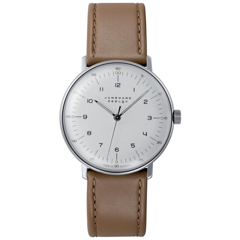 Junghans Max Bill Manual Wind 027/3701.04 Silver Dial Brown Leather Strap Men's Watch