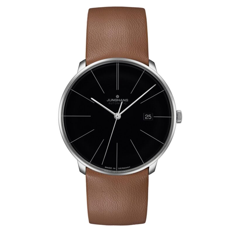 Junghans Meister Fein Automatic Black Dial Brown Leather Strap Mens Watch 27/4154.00