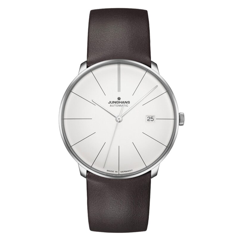 Junghans Meister Fein Automatic Silver Dial Leather Strap Mens Watch 27/4152.00