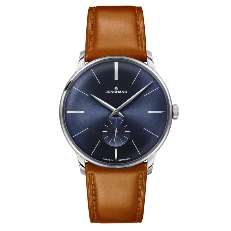 Junghans Meister Mechanical Hand Wind Blue Dial Brown Leather Strap Men's Watch 027/3504.00