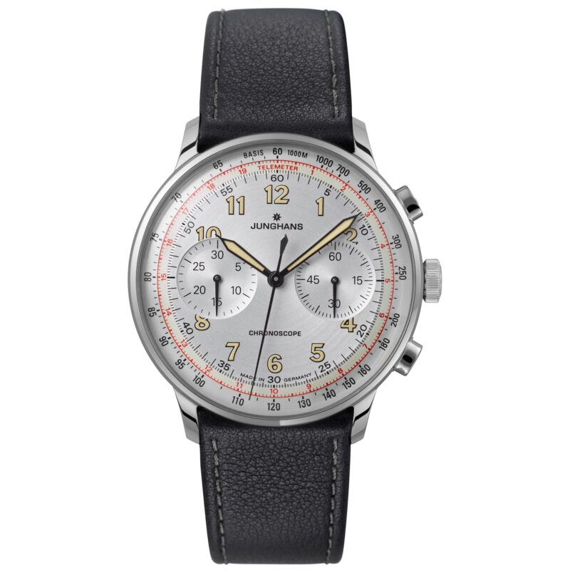 Junghans Meister Telemeter 027/3380.00 Mechanical Hand Wind Silver Dial Leather Strap Men's Watch
