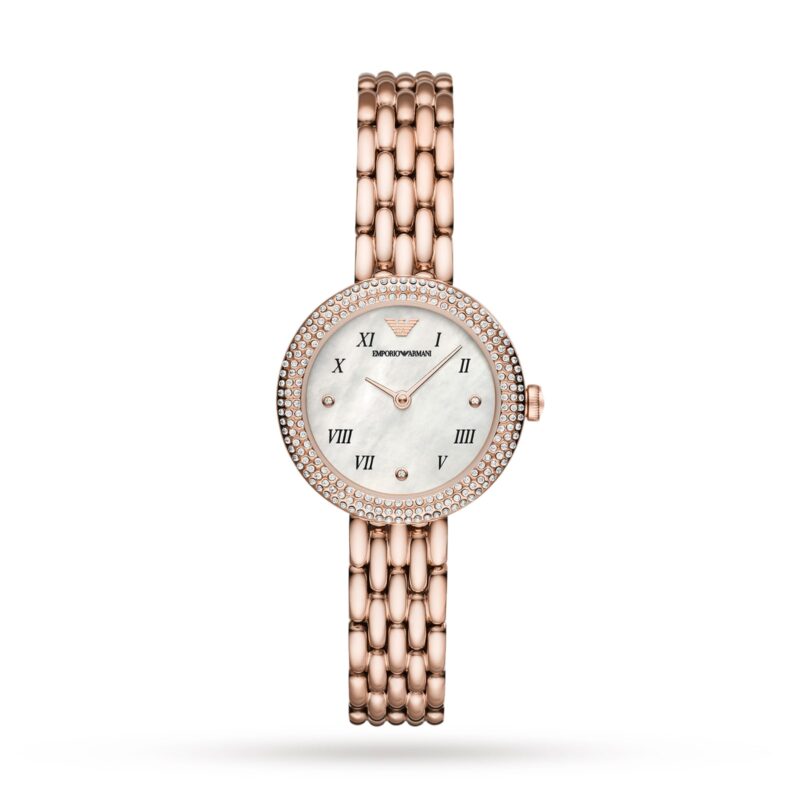 Ladies Crystal Bracelet Strap Watch, Rose Gold/Mother of Pearl