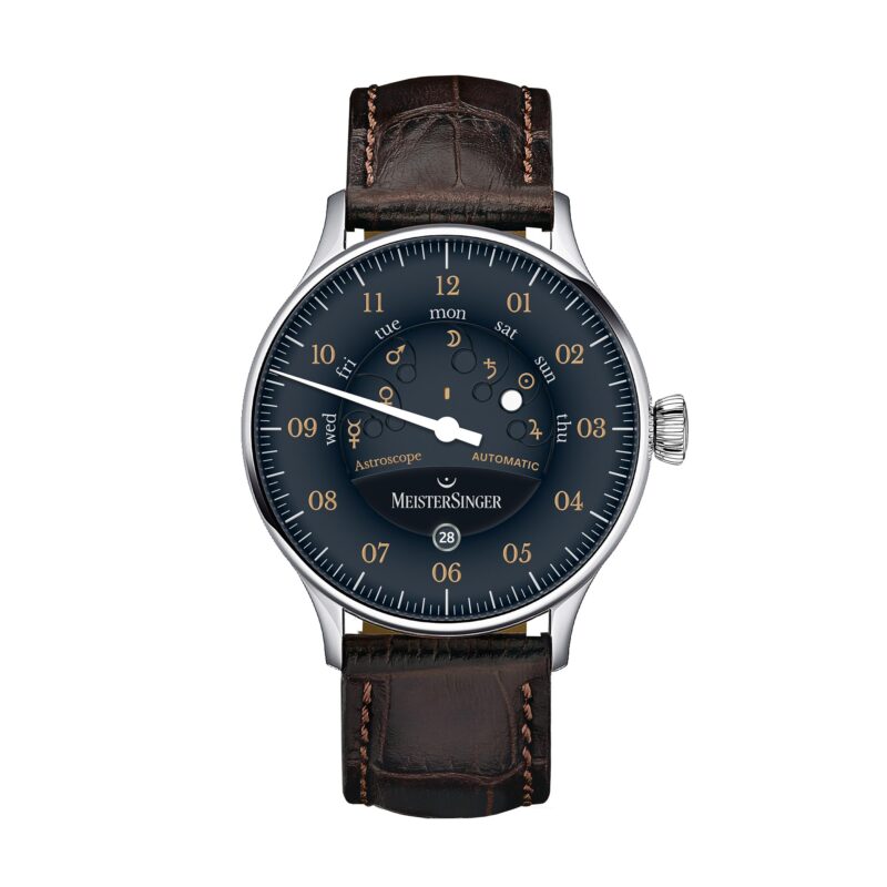 MeisterSinger Astroscope Automatic AS902OR Brown Leather Strap Black Dial Men's Watch