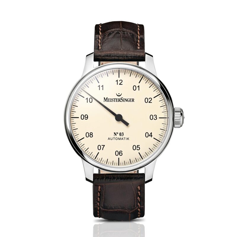 MeisterSinger No. 03 Ivory AM903 Brown Leather Strap Men's Watch