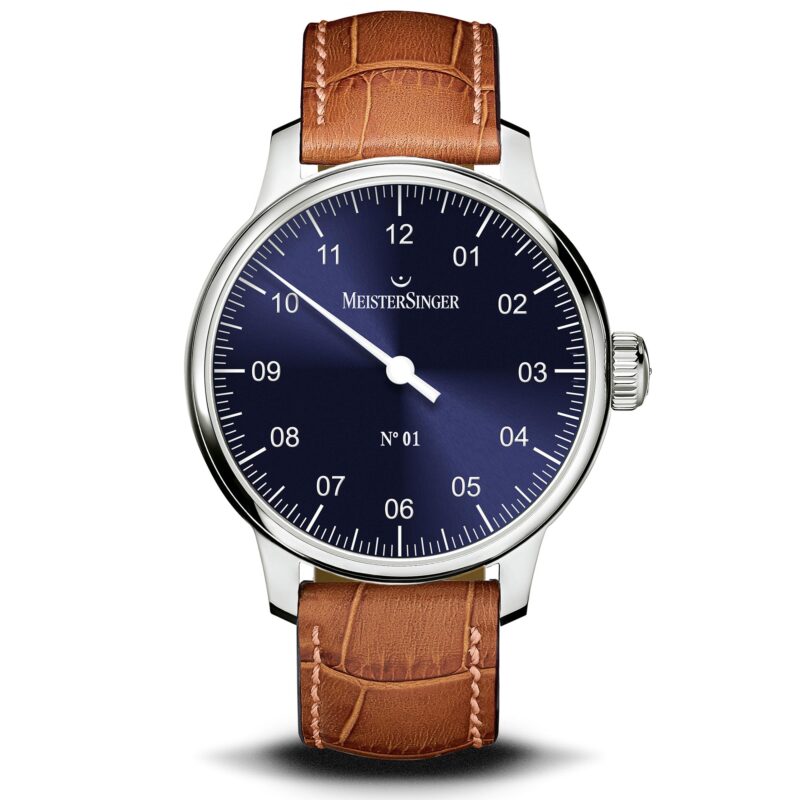 MeisterSinger No.01 Automatic Blue Dial Brown Leather Strap Men's Watch AM3308-SG03W
