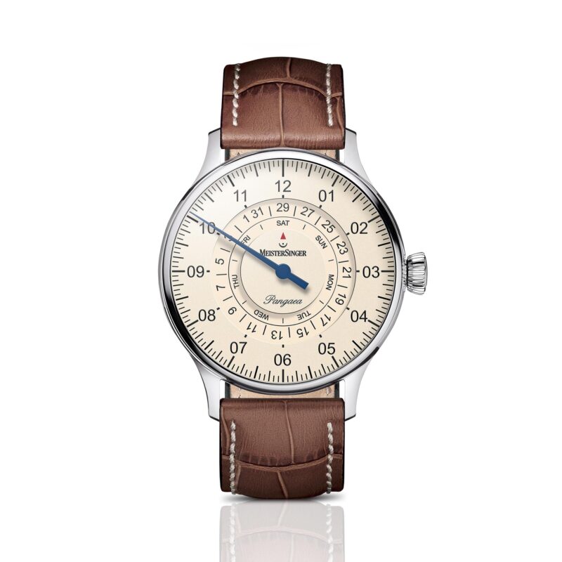 MeisterSinger Pangaea Day Date PDD903 Automatic Ivory Dial Brown Leather Strap Men's Watch