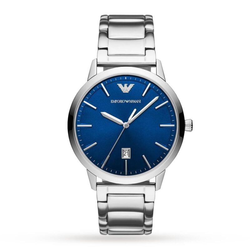Men's Date Stainless Steel Bracelet Strap Watch, Silver/Blue