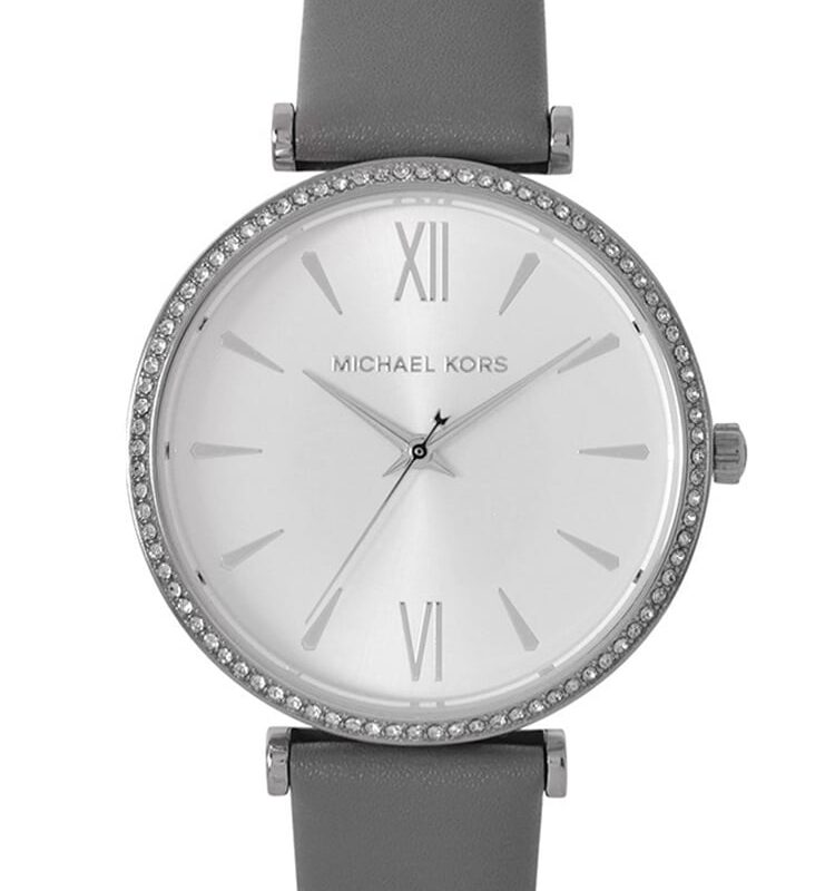 Michael Kors Ladies Maisie Grey Leather Strap Watch MK2918