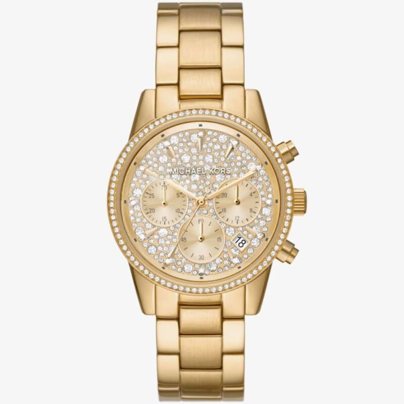 Michael Kors Ladies Ritz Gold Plated Chronograph Watch MK7310